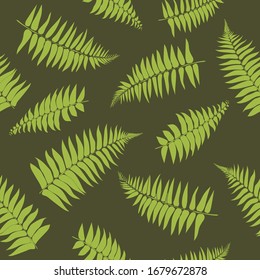 seamless repeating pattern of fern leafs on dark green background