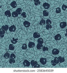 Seamless repeating pattern. Fig tree branches with fruit. Colofull vector illustrations on dark background for surface design and other design projects. Color of the Season Plum Royale