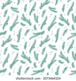 Seamless repeating pattern with fir branches. Vector illustration isolated on white background.