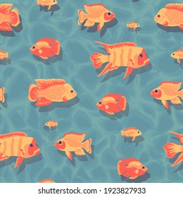 Seamless repeating pattern of fish swimming under water 