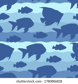 seamless repeating pattern of fishes on blue background