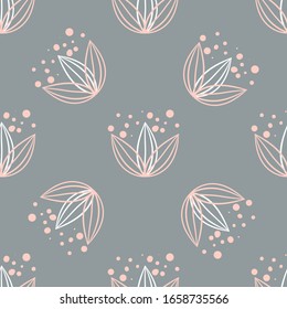 Seamless repeating pattern with floral elements in pastel colors on cream background.