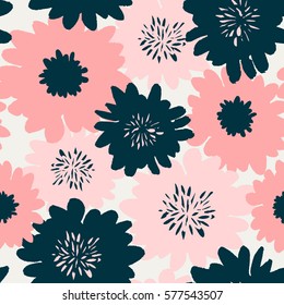 Seamless Repeating Pattern With Floral Elements In Pastel Colors On Cream Background.