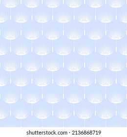 Seamless repeating pattern. Floral, white dandelion fluff on light blue background. Stylized.