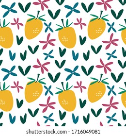 seamless repeating pattern with flowers and lemons