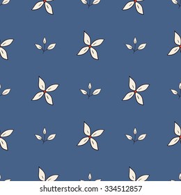 Seamless repeating pattern of flowers on a blue background. Repeatable texture for printing on fabric, Wallpaper, wrapper, paper.
