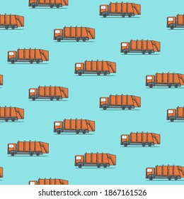 Seamless repeating pattern. Garbage truck side view, path from right to left. Freehand sketch.