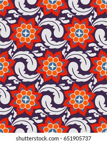 Seamless repeating pattern. Geometric colorful floral motif