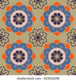 Seamless repeating pattern. Geometric colorful floral motif