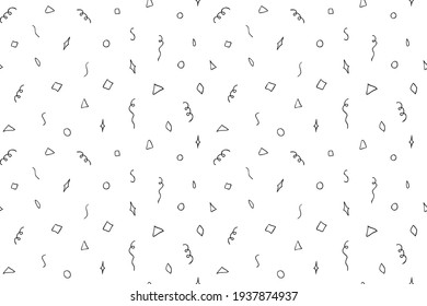 Seamless repeating pattern Geometric shapes star ribbons. Black and white. Doodle isolated outline objects on white.