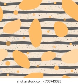 Seamless repeating pattern with geometric shapes(like gems for jewelry)  and pastel blue stripes on white background with tiny dots. Abstract Style Design. Vector Illustration.