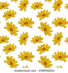 Seamless repeating pattern with gerberas. Large yellow-orange flowers. Background for packaging and design.Vector.