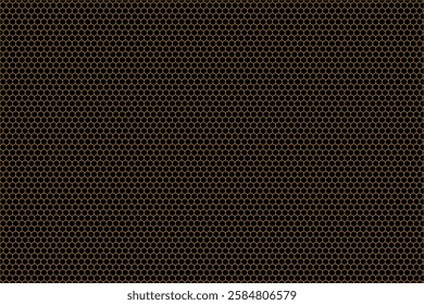 A seamless, repeating pattern of golden honeycomb shapes arranged on a black background.