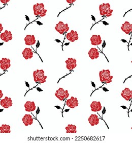 Seamless Repeating Pattern Graphic Tattoo Style Roses Flowers