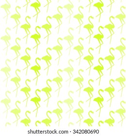 seamless repeating pattern with green flamingos on white background
