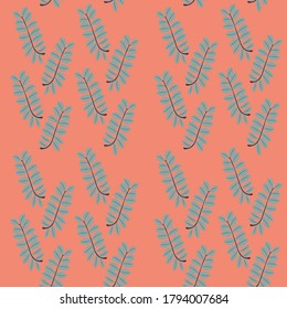 Seamless repeating pattern of green leaves on a pink background. Template for interior design, Wallpaper, curtains, fabric, sofa,walls.
