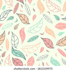 Seamless repeating pattern of green red and orange leaves