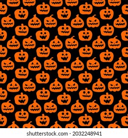Seamless repeating pattern with Halloween symbols. Design of silhouettes for the holiday Halloween. for postcard, fabric, banner, template, wrapping paper. Vector flat illustration