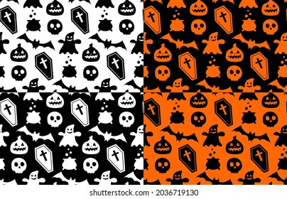 Patrón de repetición sin inconvenientes con símbolos de Halloween. Diseño de siluetas para la fiesta de Halloween. para postcard, fabric, banner, plantilla, papel envolvente. Ilustración plana del vector