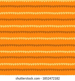 Seamless repeating pattern with hand drawn wavy lines on orange background for wrapping paper, surface design and other design projects