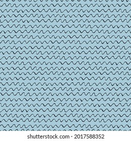 Seamless repeating pattern with hand drawn wavy lines on blue background for surface design and other design projects