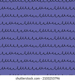 Seamless repeating pattern with hand drawn wavy spiral lines, handwriting imitation, on Very Peri colors of the year 2022 background