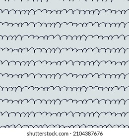 Seamless repeating pattern with hand drawn wavy spiral lines, handwriting imitation, on white background