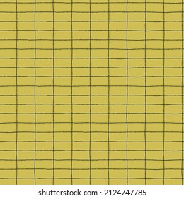 Patrón de repetición sin inconvenientes con una cuadrícula rústica dibujada a mano sobre fondo amarillo para envolver papel, diseño de superficie y otros proyectos de diseño