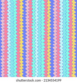 Seamless repeating pattern with hand drawn futuristic abstract bright curved and rounded shapes Y2K bug style, for surface design and other design projects