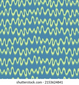Seamless repeating pattern with hand drawn futuristic abstract bright curved and rounded shapes Y2K bug style, for surface design and other design projects