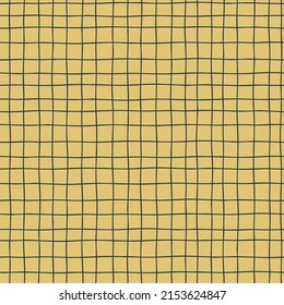 Seamless repeating pattern with hand drawn rustic gridline on yellow background for wrapping paper, surface design and other design projects