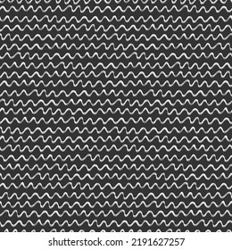 Nahtlose Wiederholung eines Musters mit handgezeichnet gewellten Spirallinien, handgeschriebener Imitation auf schwarzem Hintergrund