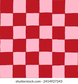 seamless repeating pattern with hand drawn checkerboard in cotton candy pink and red. Soft pink and red checker for Valentines day, girls, cosmetics, teen projects and more