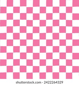 seamless repeating pattern with hand drawn mini small checkerboard in barbie pink and white. Soft pink checker great for Valentines Day, Galentine, girls design projects