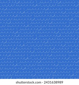 Seamless repeating pattern with hand drawn wavy lines on blue background for surface design and other design projects