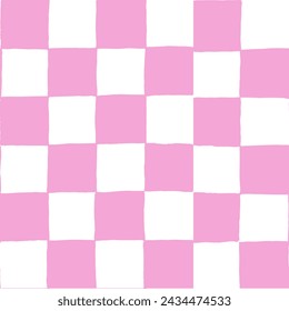 seamless repeating pattern with hand drawn checkerboard in cool barbie pink and white. Soft pink checker great for Valentines Day, Galentine, wedding, girls design projects