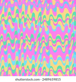 Seamless repeating pattern with hand drawn futuristic abstract bright curved and rounded wave Y2K bug style, for surface design and other design projects