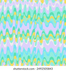 Seamless repeating pattern with hand drawn futuristic abstract bright curved and rounded wave Y2K bug style, for surface design and other design projects