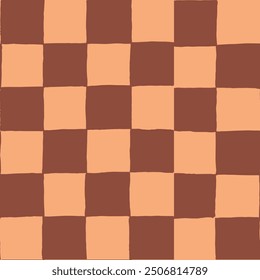 seamless repeating pattern with hand drawn checkerboard in soft caramel yellow ochre and brown. Camel tan checker for cosmetics, classy chic packaging projects and more