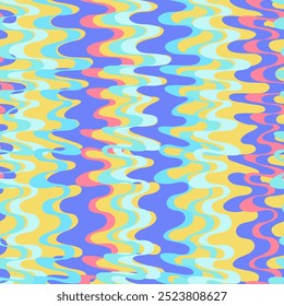 Seamless repeating pattern with hand drawn futuristic abstract bright curved and rounded wave Y2K bug style, for surface design and other design projects