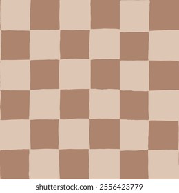 seamless repeating pattern with hand drawn checkerboard in soft latte tan and mocha mousse brown. Warm neutral checker for cosmetics, fabric, classy packaging projects, wallpaper, stationery