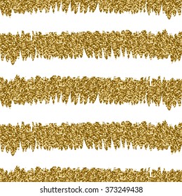 Seamless repeating pattern with hand drawn gold glitter lines on white background.
