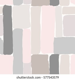 Seamless repeating pattern with hand drawn elements in pastel colors on cream background.