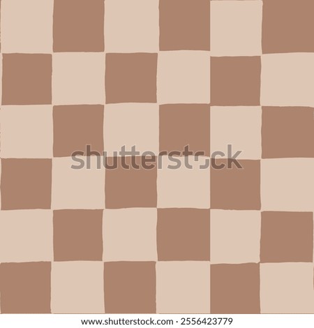 seamless repeating pattern with hand drawn checkerboard in soft latte tan and mocha mousse brown. Warm neutral checker for cosmetics, fabric, classy packaging projects, wallpaper, stationery