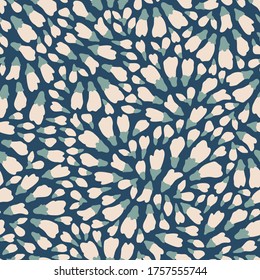 seamless repeating pattern with hand-drawn stylish flower buds on a trendy blue background. vector graphic ornament tile for home textile, fabric, wallpaper, wrapping paper