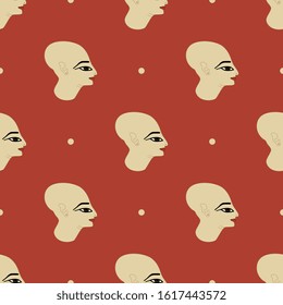 Seamless repeating pattern with heads of ancient Egyptian bald priest.