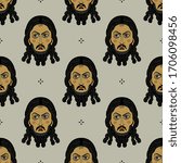 Seamless repeating pattern with heads of Jesus Christ. Russian Orthodox icon. Face of male saint.