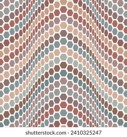 Patrón de repetición sin inconvenientes con líneas onduladas horizontales hechas de pequeños hexágonos multicolores. Textura moderna a rayas. Fondo geométrico abstracto. Ilustración vectorial.