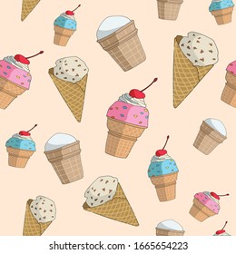 Seamless repeating pattern of an icecream cons 