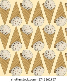 Seamless repeating pattern of an icecream cons on beige background